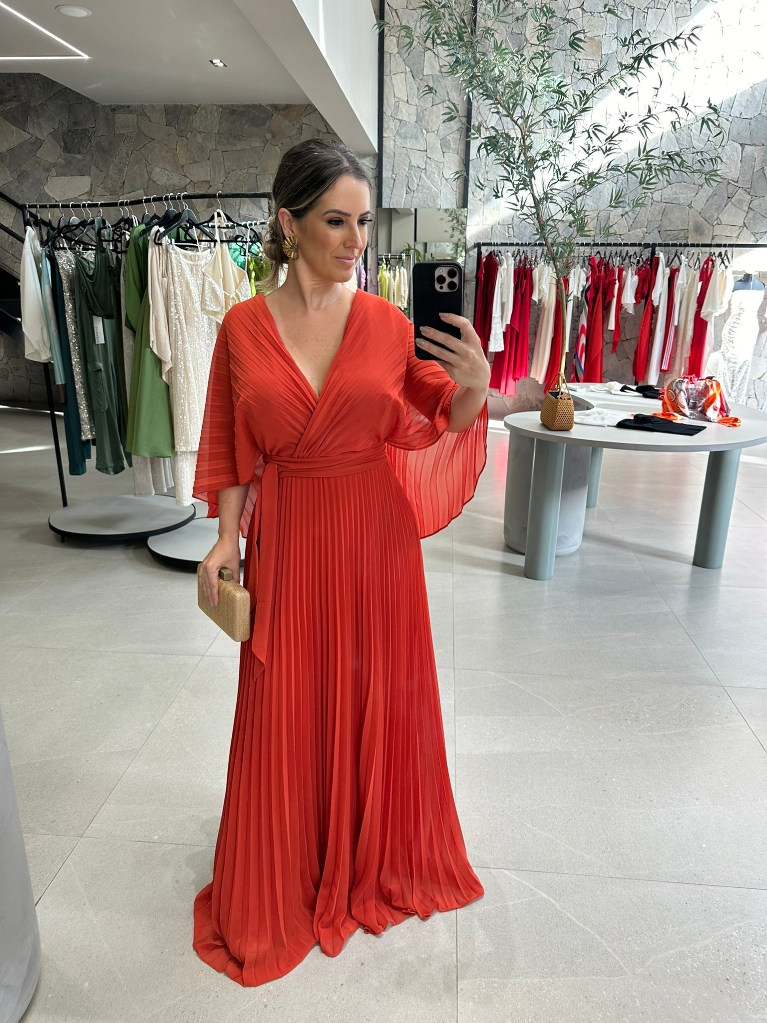 Vestido Plissado Decote Transpassado